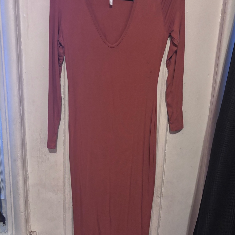 Elegant Long Sleeve Rust Dress